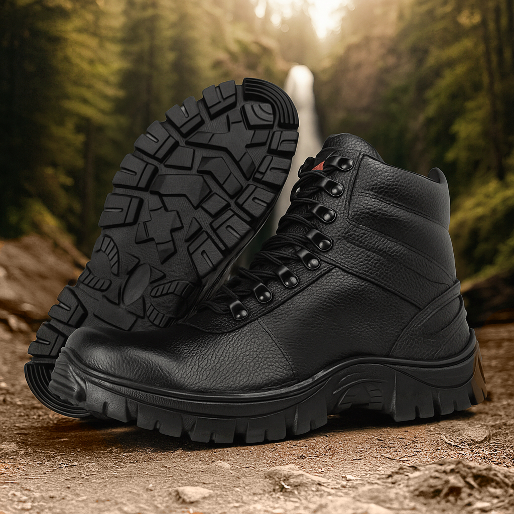 Bota Coturno Masculino Tático Militar Couro Preto Solado Tratorado – Modelo 9000