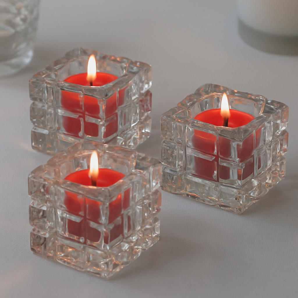 Kit 6 Porta Velas Quadrado Cristal Vidro Para Rechaud