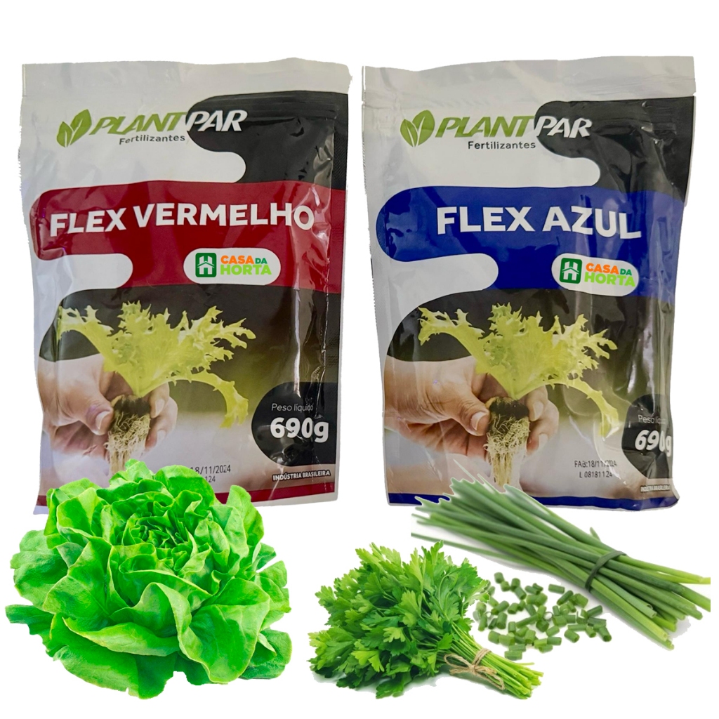 Adubo Nutriente Hidroponia Completo Flex Vermelho Flex Azul 1000l Alface | O Mais Pratico Alto rendimento