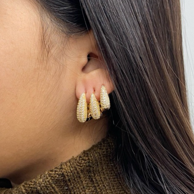 Trio Brincos Argola Triângulo Cravejado Zircônia Novo Banhado a Ouro 18k em Oferta na Shopee