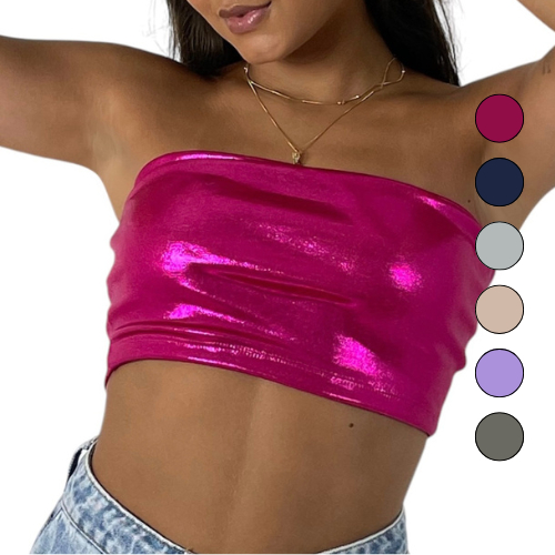 Top Cropped Feminino Faixa Carnaval Metalizado Tomara que Caia Duplo Novo Tecido Premium