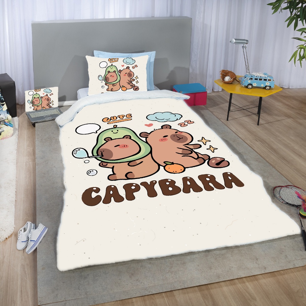 Edredom Capivara menina e menino Solteiro coberdrom manta sherpa lã carneiro quentinho 2 peças