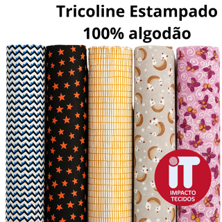 Tecido TRICOLINE Estampado 100% Algodão 50cm x1,50m Est 67 a 100 Artesanato- costura criativa em Oferta na Shopee