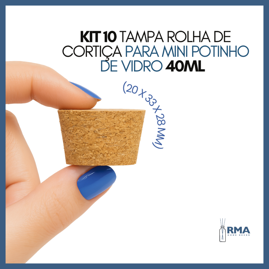 Kit 10 Tampa Rolha de Cortiça para Mini Potinho de Vidro 40ml - (20x33x28mm) Vedação Natural para Velas e Lembrancinha