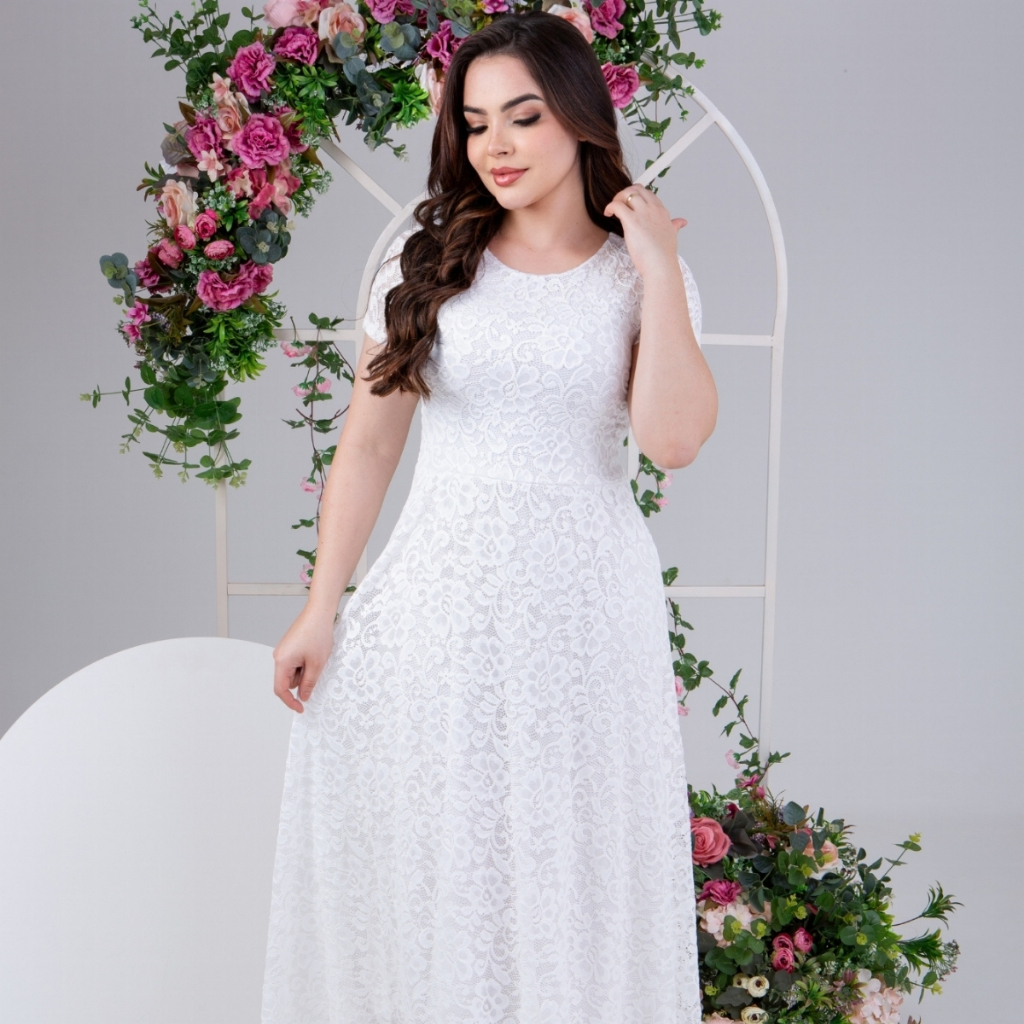 Vestido Feminino Longo Com Renda E Forro Sofisticado P/ Festas Formaturas E Casamentos