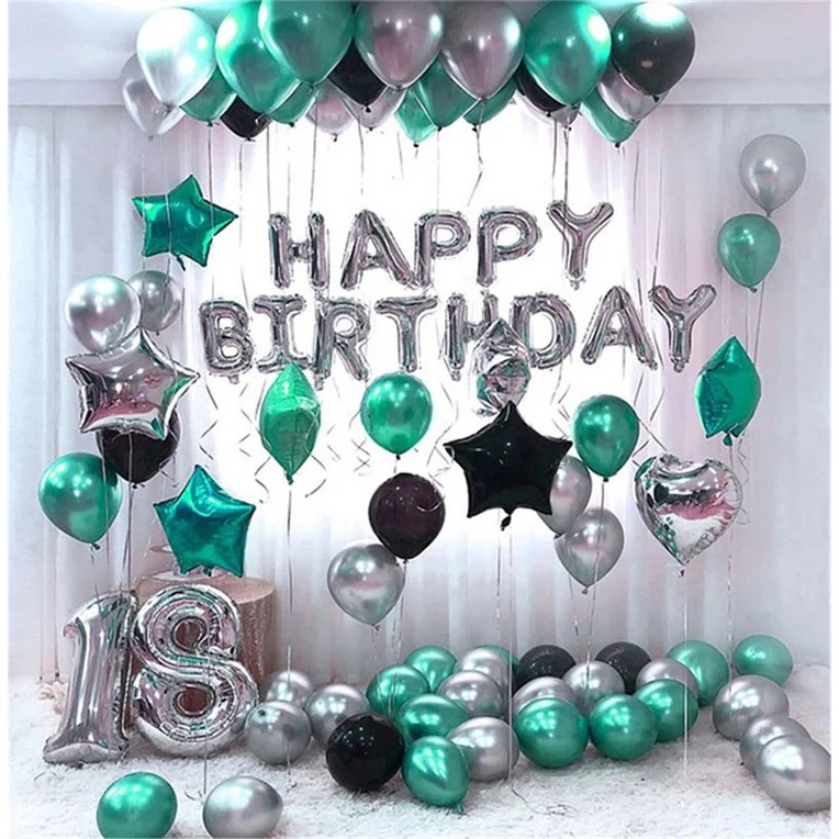 Kit 86 Peças  Balões metalizado coração estrela verde e nome happy birtheday Para Festas em Oferta na Shopee