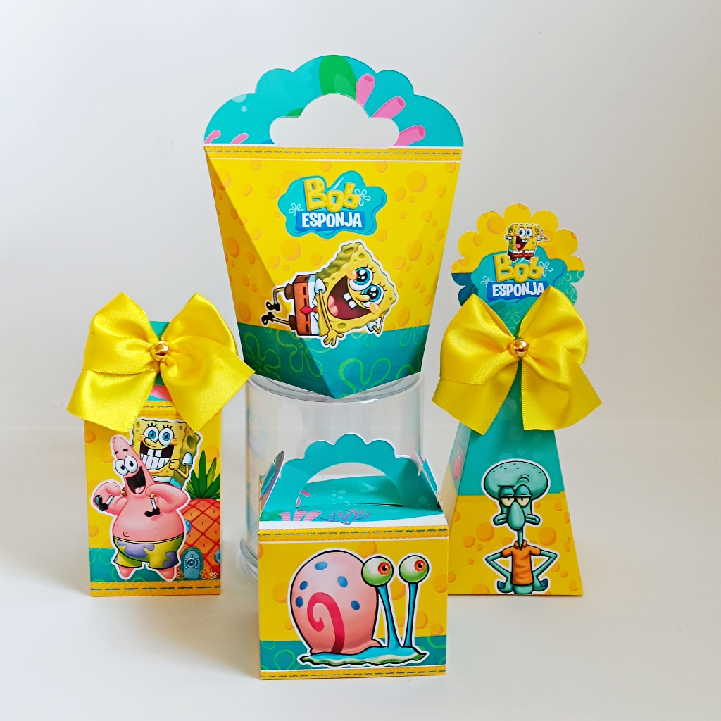 PEGUE E MONTE Kit Personalizado Bob Esponja | Lembrancinhas Bob Esponja | Caixas Bob Esponja