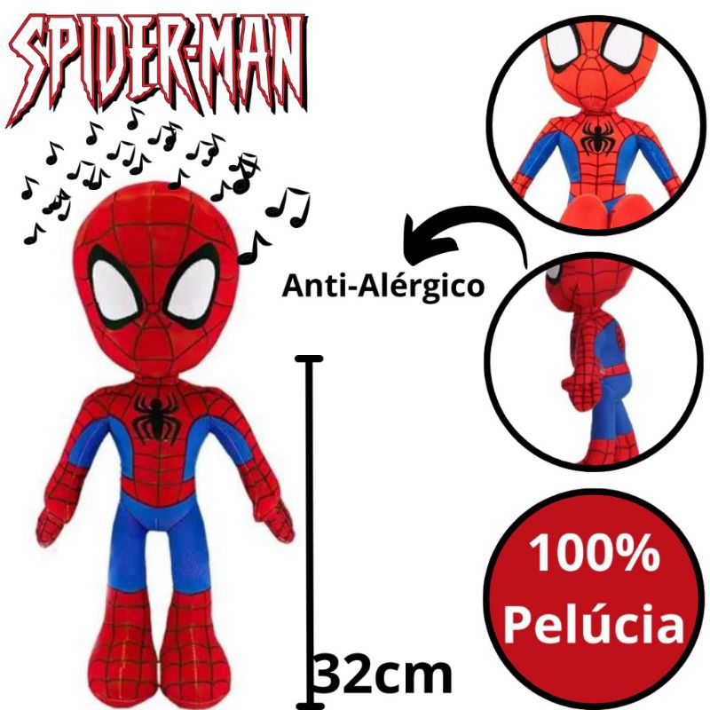 Pelúcia Homem-Aranha 32cm Musical – Alta Qualidade | Brinquedo Infantil Colecionável