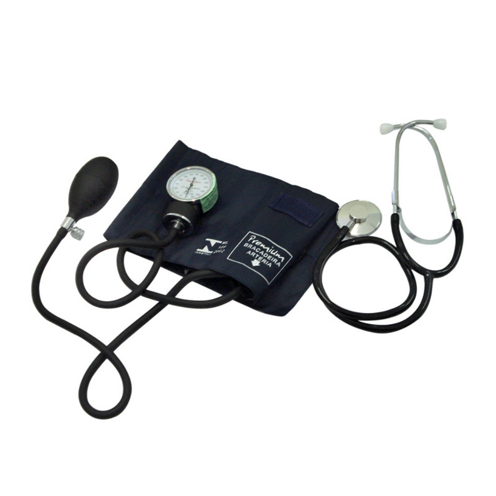 Aparelho Medidor Monitor De Pressão Esfigmomanômetro Fecho Metal + Estetoscópio Com Estojo