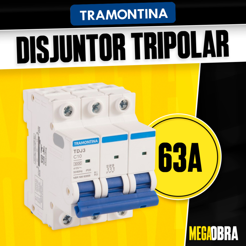 Disjuntor Din Tripolar Tramontina Trifásico de 63 Amperes