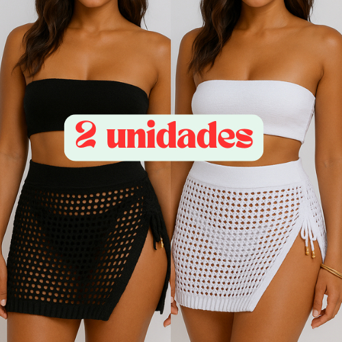 Kit 2 Saia Saida de Praia com Fenda Lateral Tricot Moda Verão Estilosa Blogueirinha Tendên...