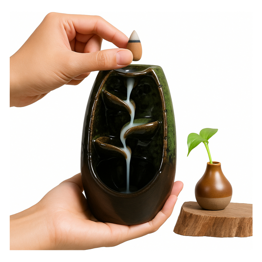 Imagem Porta Incenso Pequeno Efeito Cascata Fumaça Invertida