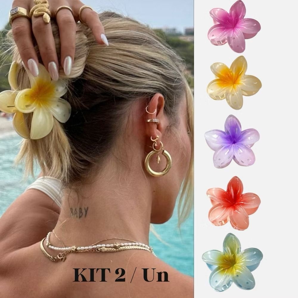 Kit 2 / 1 Un de Flor Cabelo Presilha Grampo Médio Grande Colorida Jasmim 8CM em Oferta na Shopee