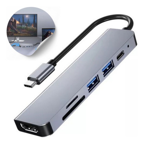 Hub Usb-c 7 Em 1 Para Conectar Monitor Mouse Cartões KA-6051