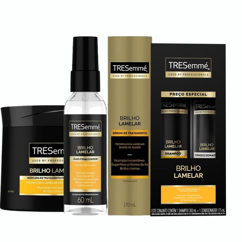 Kit TRESemmé Brilho Lamelar 5 Produtos – Shampoo, Condicionador, Máscara, Sérum e Óleo Finalizador ✨