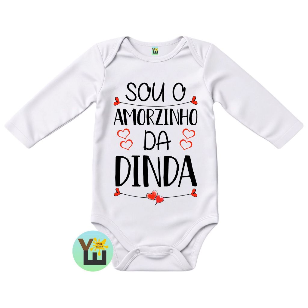 Body Do Bebê Em Tecido Ribana, Sou O Amorzinho Da Dinda em Oferta na Shopee