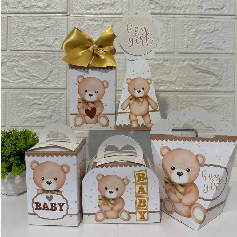 Personalizados chá revelação ursinho dourado, chá de bebê, lembrancinhas e caixinhas para festa (PEGUE E MONTE)