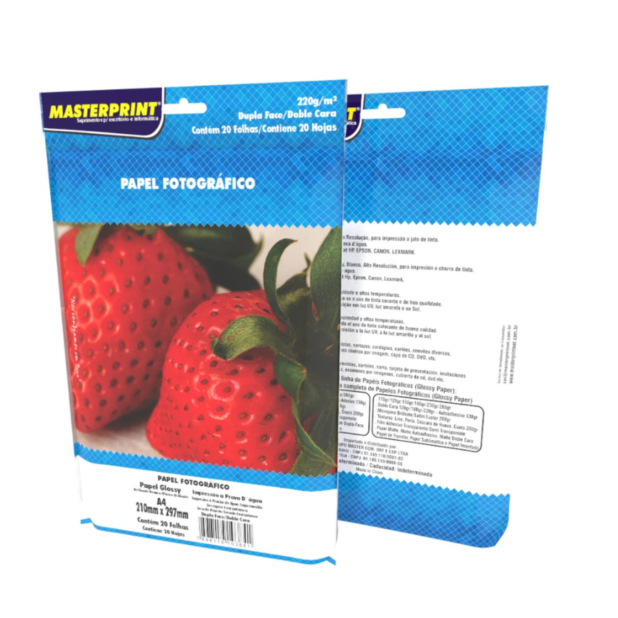 Papel Fotográfico Glossy Dupla Face Masterprint A4 220 Gr 20 Folhas