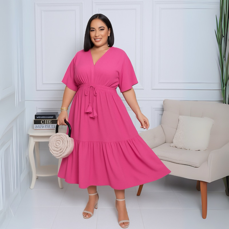 Vestido PLUS SIZE 48 ao 58 Viscolinho Premium Curves feminino soltinho