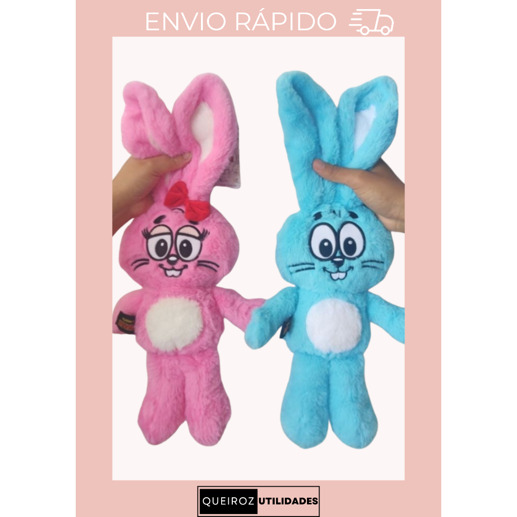 ✦ KIT 2 COELHINHOS SANSÃO E DALILA – Azul e Rosa ✦ Licenciados, Fofinhos e Originais da Mônica ✦