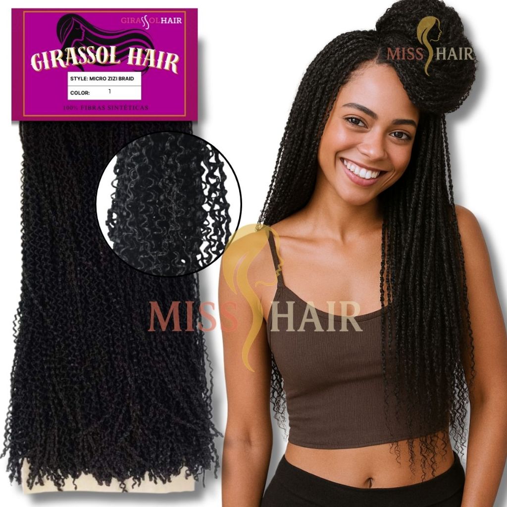 Cabelo Micro Zizi Miojinho Kanecalon Brunette Zizi Pacotão 320g - Cor 1 Preto
