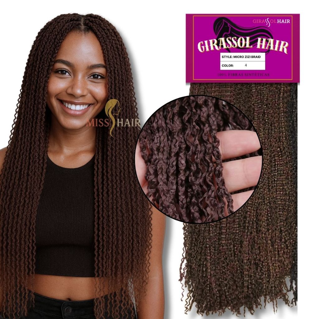 Cabelo Micro Zizi Miojinho Kanecalon Pacotão 350g - Cor 4 Castanho Escuro