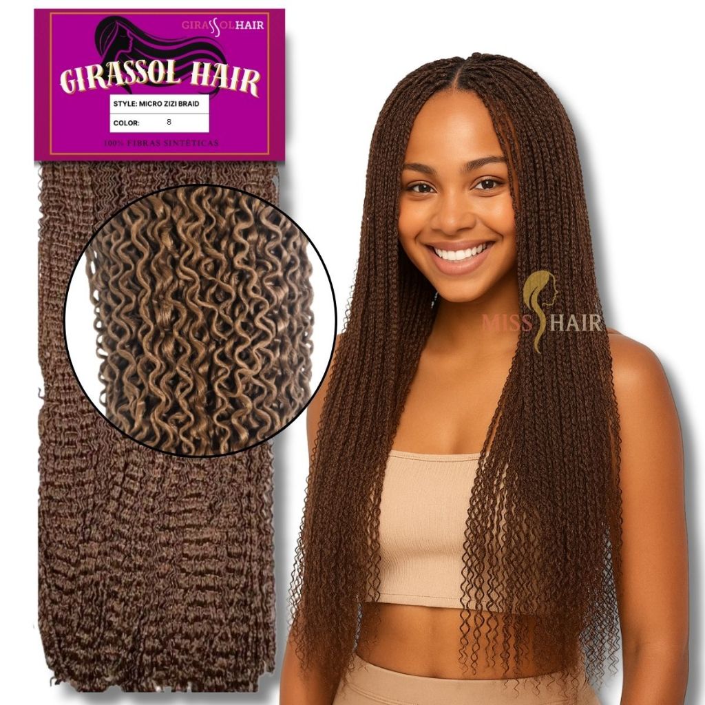 Cabelo Micro Zizi Miojinho Kanecalon 350g Pacotão - Cor 8 Castanho Claro