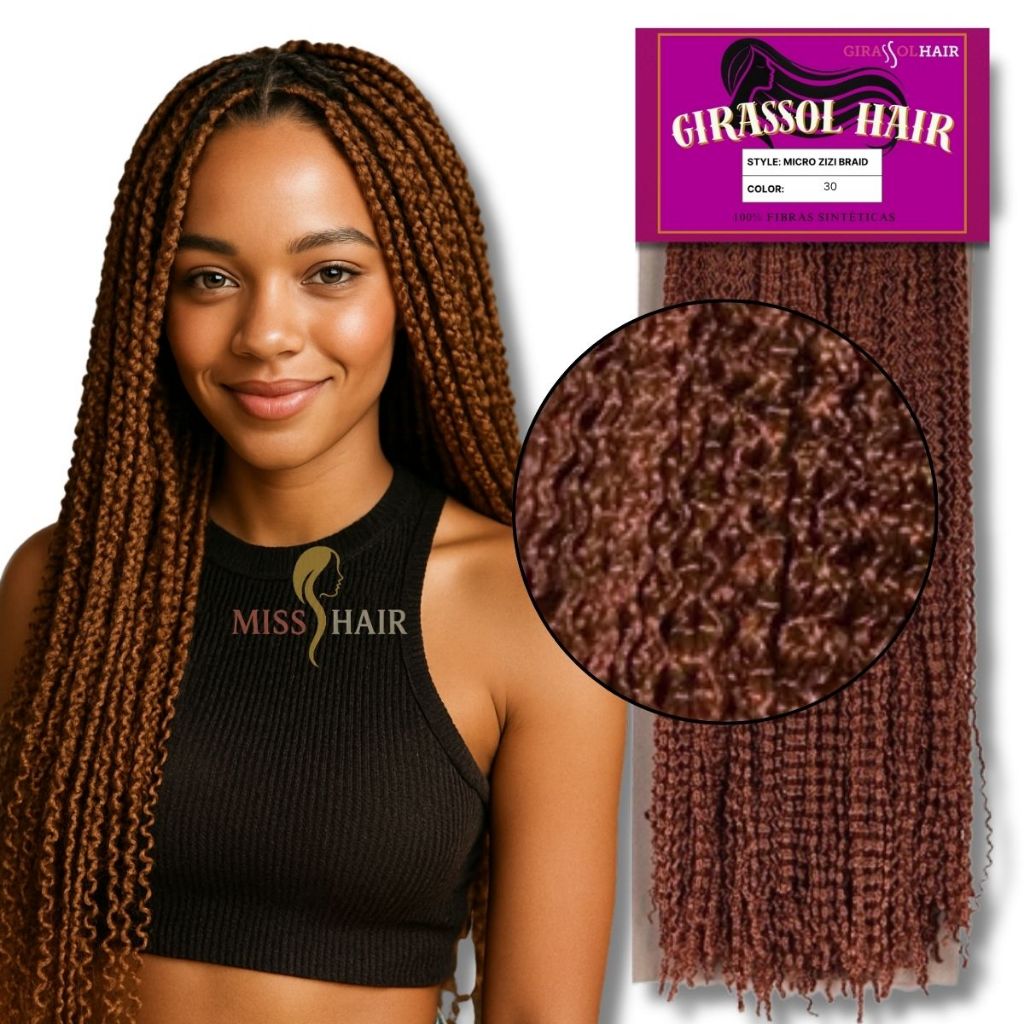 Cabelo Micro Zizi Miojinho Kanecalon Brunette Zizi Pacotão 350g - Cor 30 Mel Escuro
