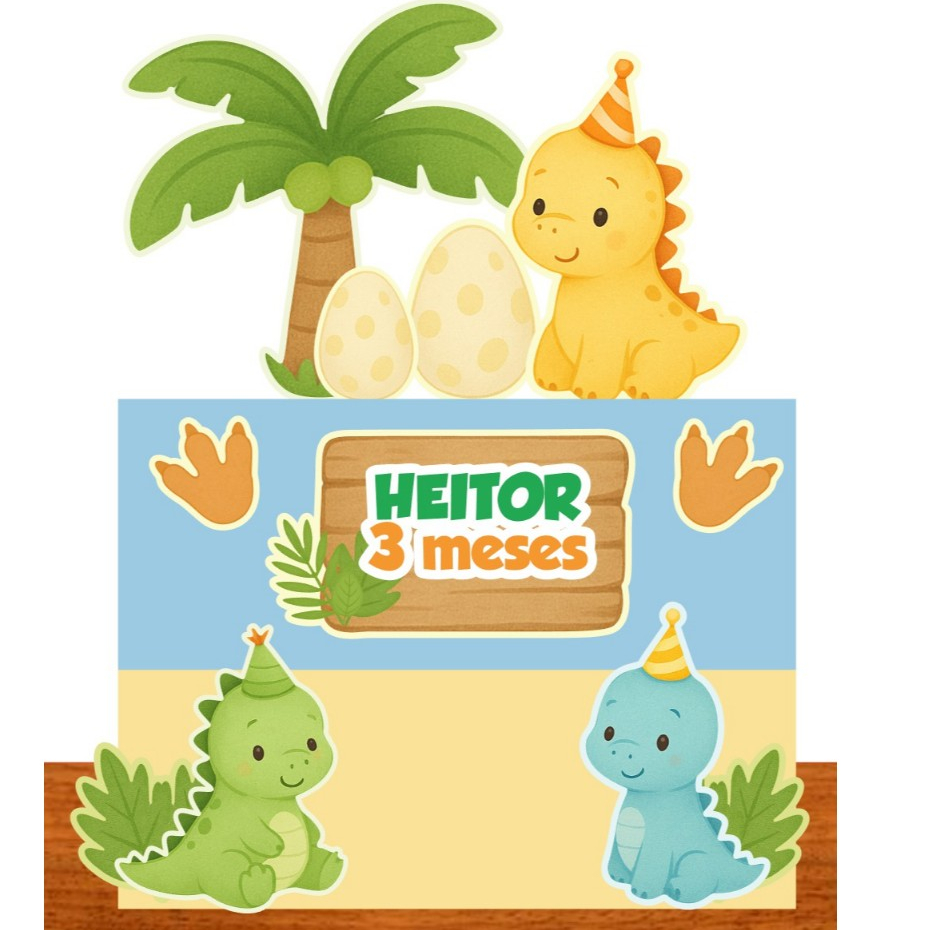 Topo Bolo Dinossauro/Topper tag doce brigadeiro festa aniversário mesversario, decoração bolo dino