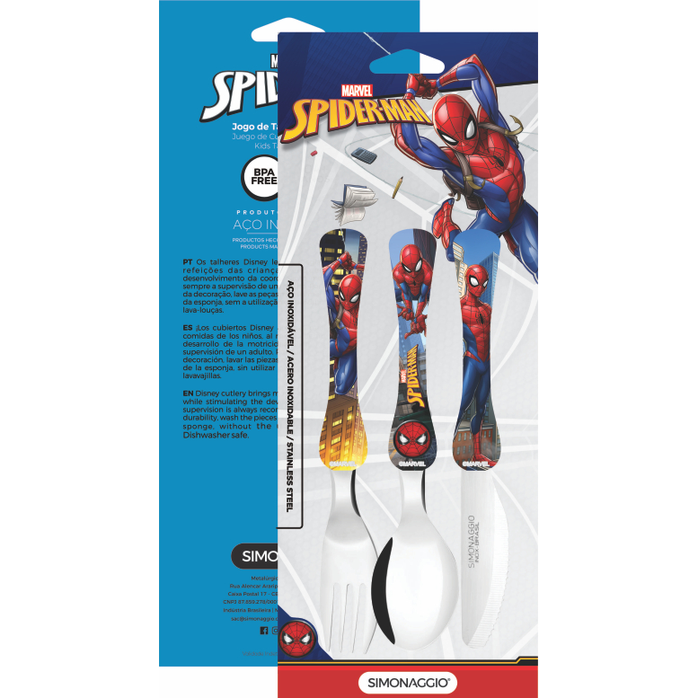 Colher Infantil Homem Aranha Aço Inox Simonaggio Trend Kids Garfo Colher Faca Para Crianças