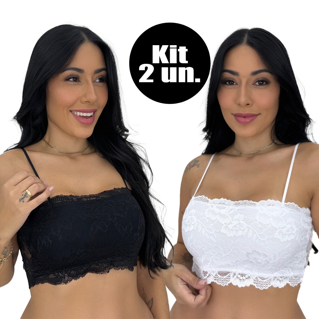 Kit com 2 Top faixa de Renda Cropped  Alcinha sem bojo em Oferta na Shopee