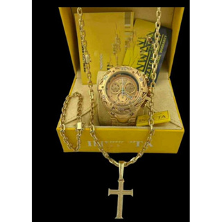 Relógio invicta thuntherbolt masculino , +colar e pulseira banhado a ouro , funcional a prova em Oferta na Shopee