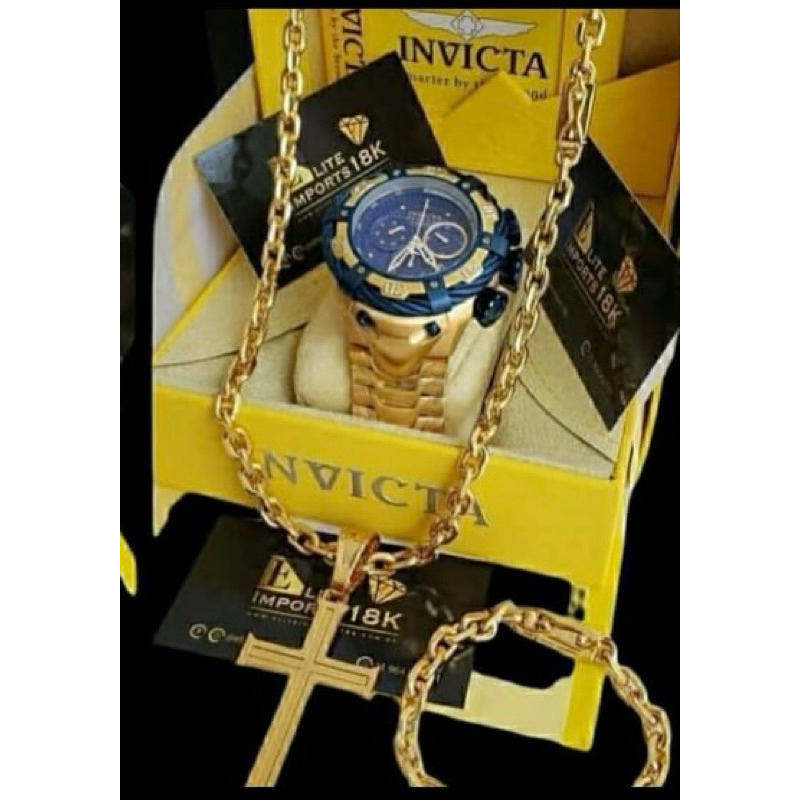 Relógio invicta thuntherbolt masculino , +colar e pulseira banhado a ouro , funcional a prova