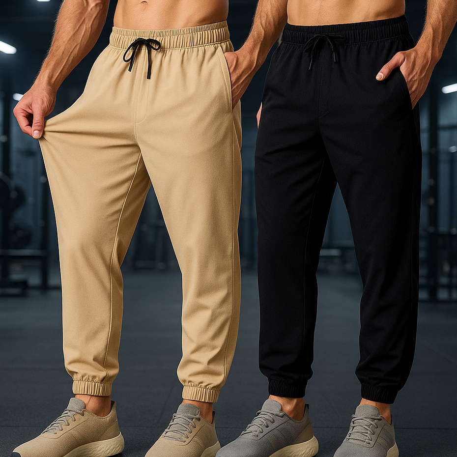 Kit 2 Calça Jogger Com Elastano Dry Fit Esportiva Masculina De Tactel Com Punho de Elastico Academia Treino