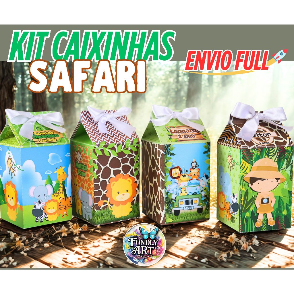 Kit 10 Caixa Milk Tema Safari - Diversos modelos! Caixinha personalizada safari