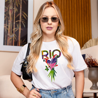 T-Shirt Feminina Estampada Rio Blusa Araras 100% Algodão Promoção em Oferta na Shopee