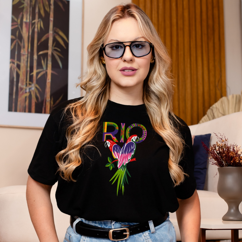 T-Shirt Feminina Rio Blusa Estilosa Araras 100% Algodão Manga Curta Envio Imedito em Oferta na Shopee