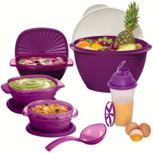 KIT 6 PEÇAS TIGELA ACTUALITÉ 10L + TG SENSAÇÃO 1,8L + 1L + 350ML + CONCHA LOTUS + QUICK SHAKE ROXO PITAYA - TUPPERWARE