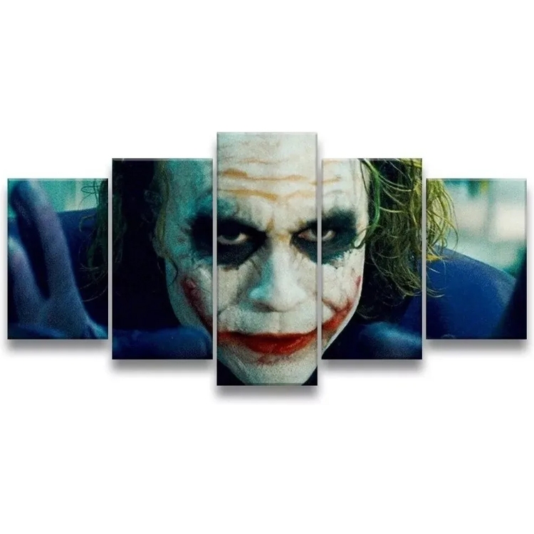 Quadro Decorativo Mosaico 5 Peças Coringa Joker Filme Vilão Batman Sala Quarto