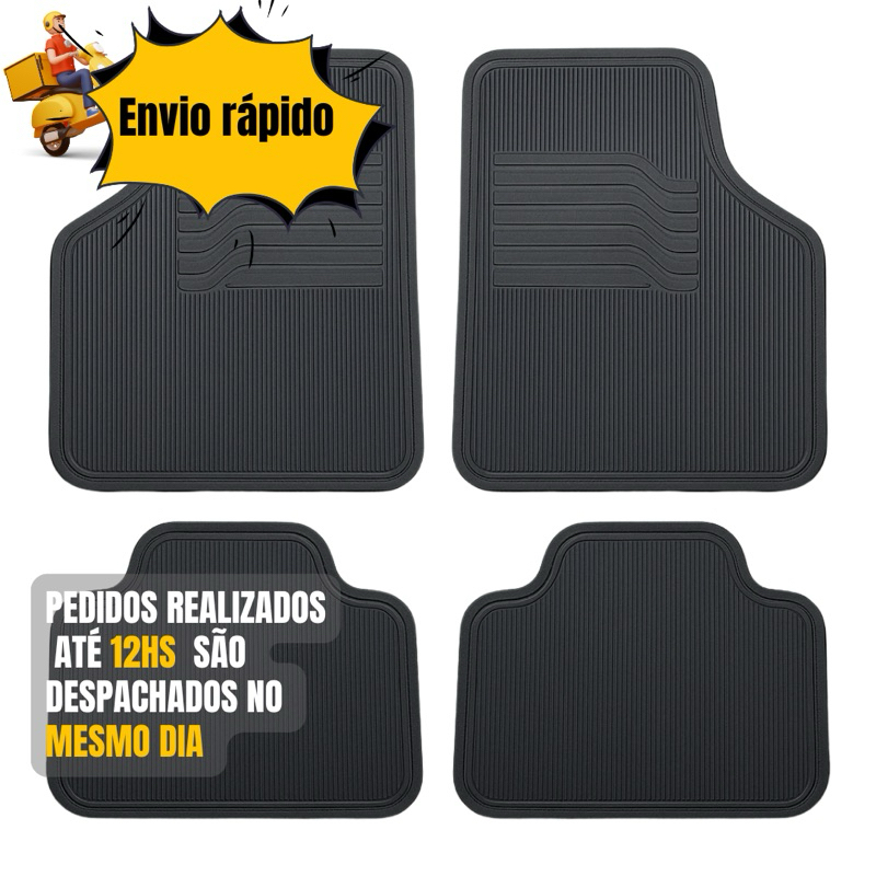 Kit 4 Tapetes Carro Universal - Borracha aderente Preta - Encaixe perfeito