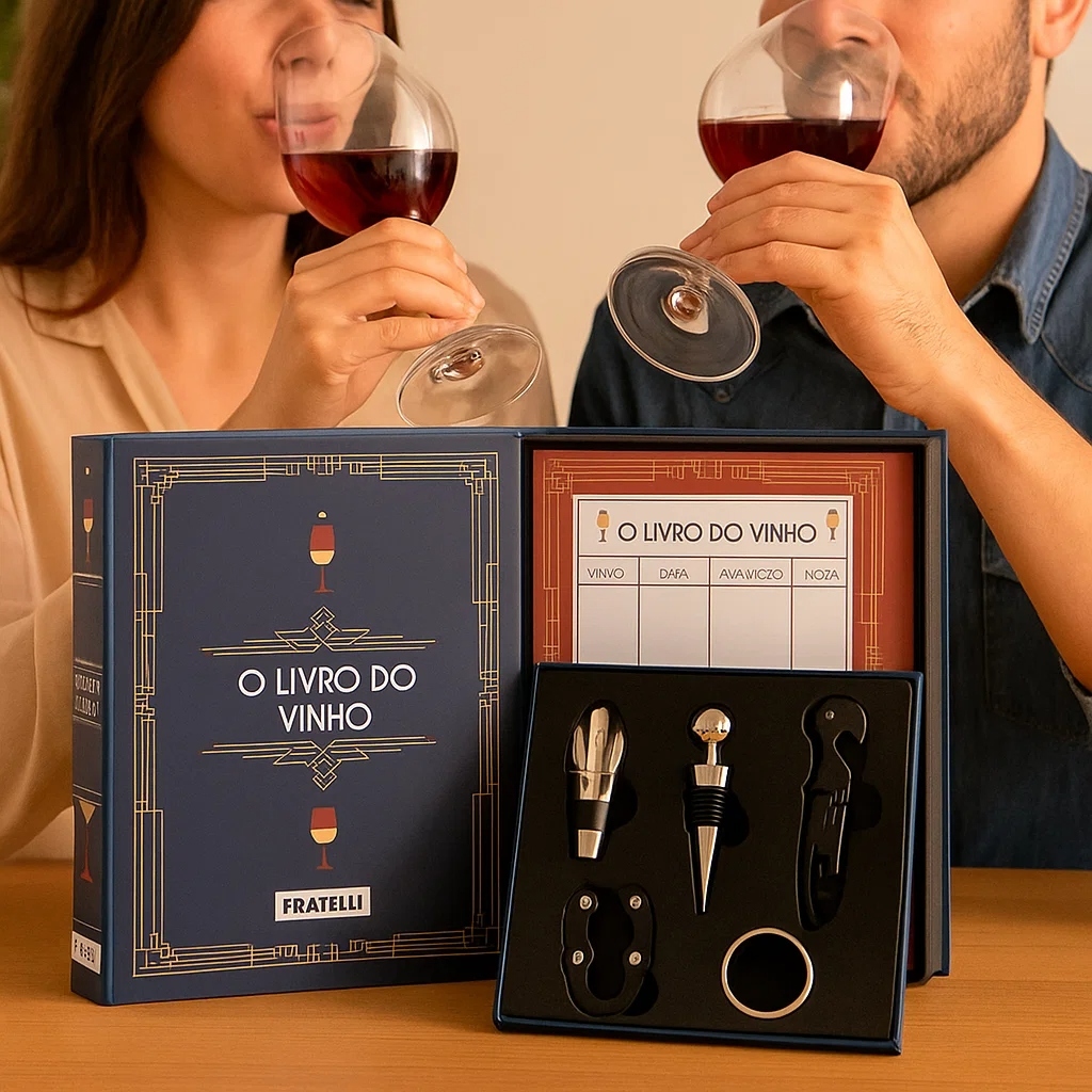 Kit Vinho Completo Em Formato de Livro 5 Peças Cortador Abridor Anel Tampa Sommelier Presente