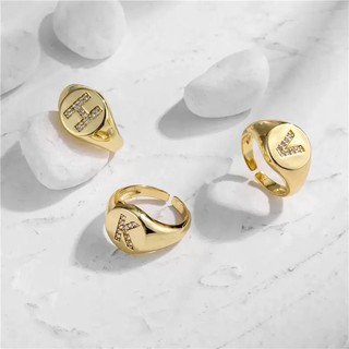 NOVIDADES Anel de letra Design Ajustável Banhada em Ouro 18k Prata 925