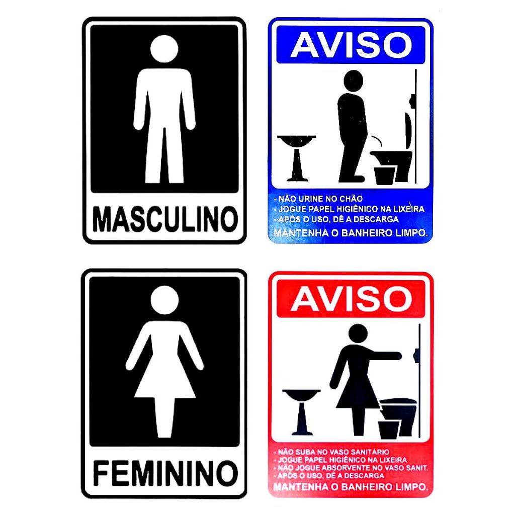Kit 4 Placas Banheiro Masculino Feminino Regras Sinalização 20cmx15cm em Oferta na Shopee
