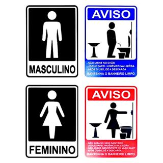 Kit 4 Placas Banheiro Masculino Feminino Regras Sinalização 20cmx15cm em Oferta na Shopee