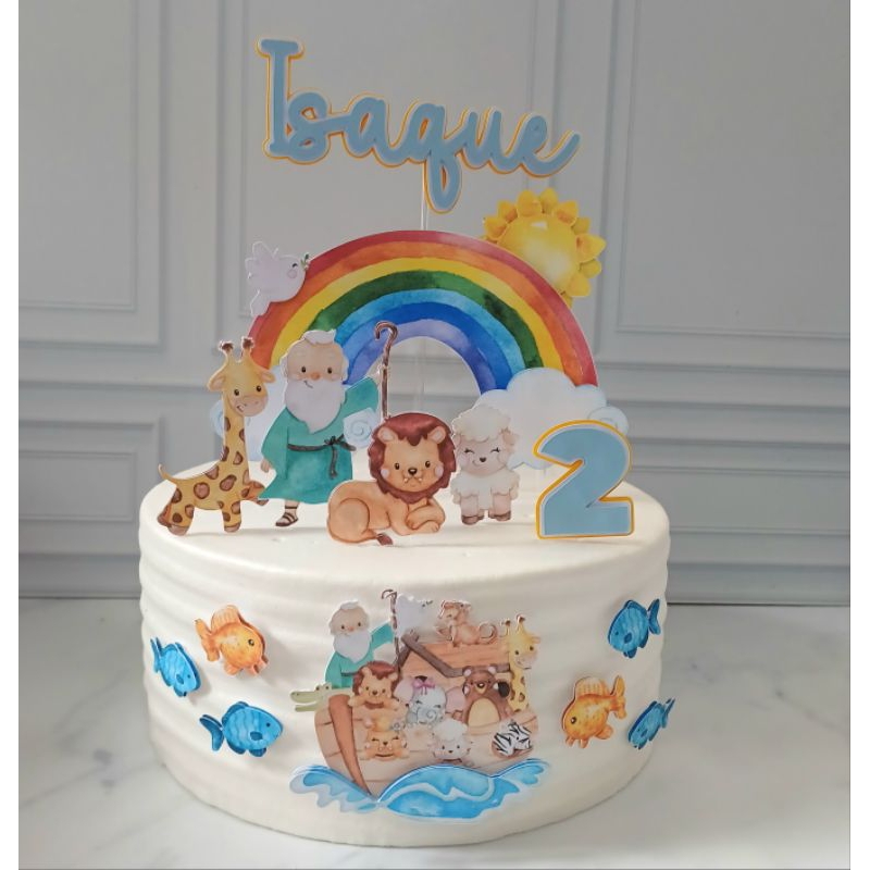 Topo de bolo personalizado A arca de Noé/Topper de bolo aniversário infantil.