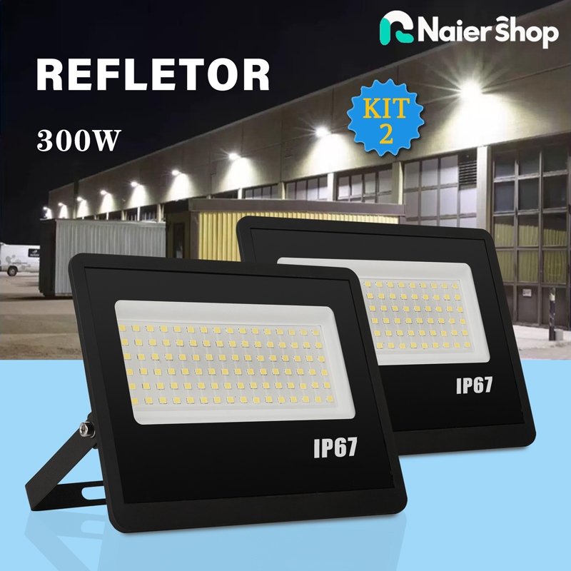 Kit 2 Refletor LED de 300W Holofote com Luz Frio e bivolt Lâmpada Super LED luminárias de iluminação