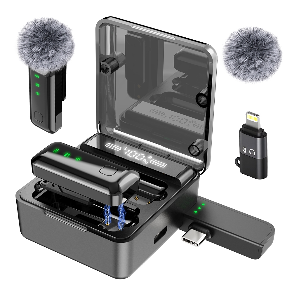 Compatível Para iPhone e Android | Microfone Lapela Sem Fio c/ Redução Ruído IA, 20m Alcance + 2 Receptores em Oferta na Shopee