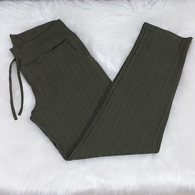 Calça longa Malha Rugao Femenino Plus Size Cintura Alta con bolsas na Frente