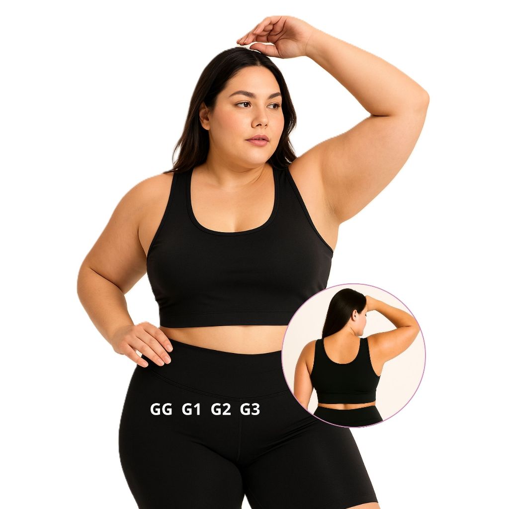 Top Plus Size Feminino Academia Alta Sustentação Basico Sem Bojo