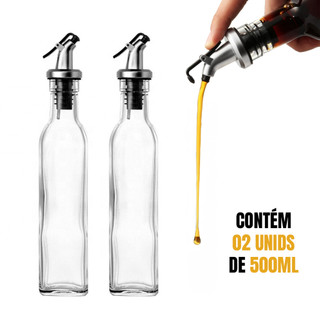 Kit Azeiteiro de Vidro 500ml Bico Dosador Galheteiro de Mesa Porta Azeite e Vinagre Casa e Cozinha
